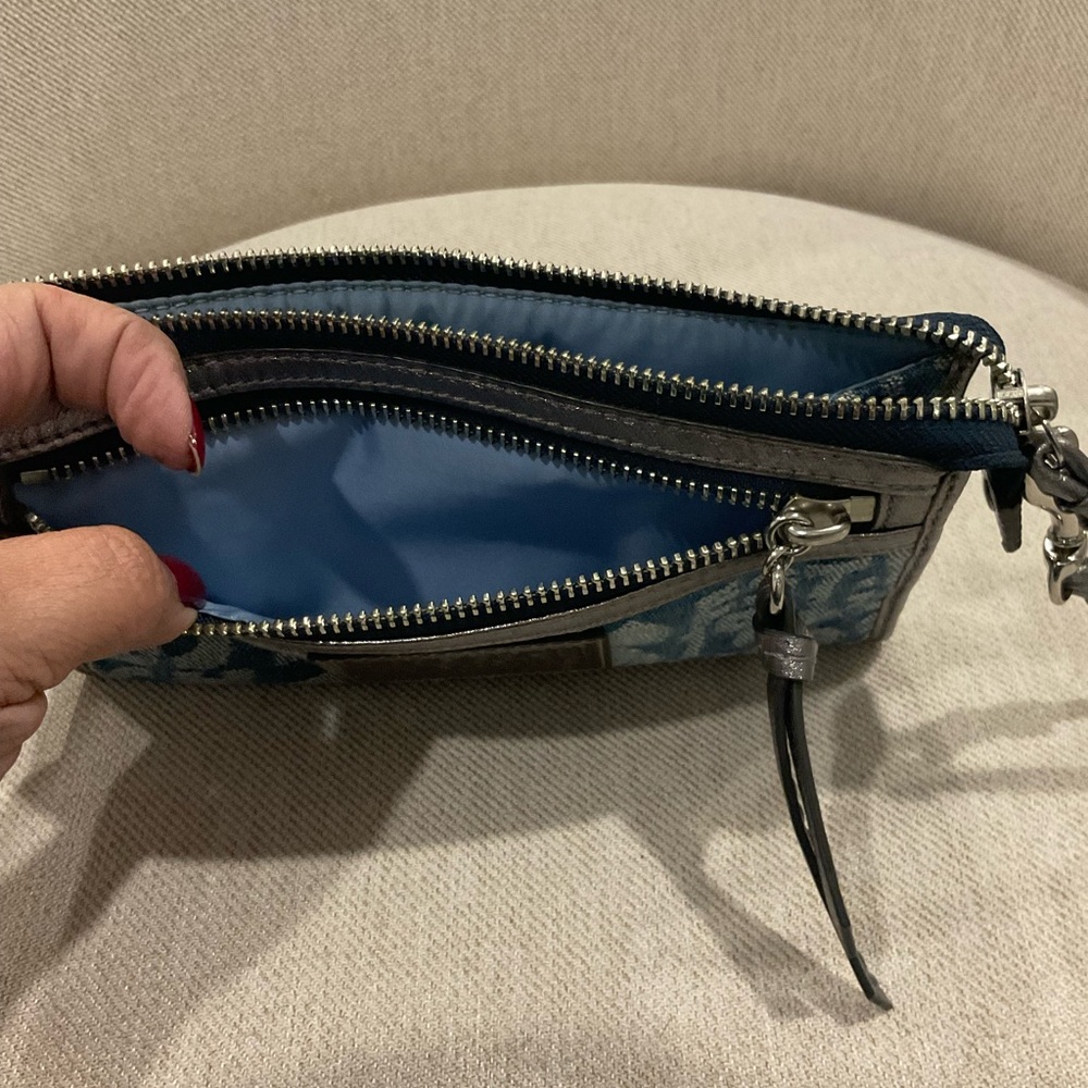 Coach Denim and Silver Poppy Wristlet - Picture 5 of 6
